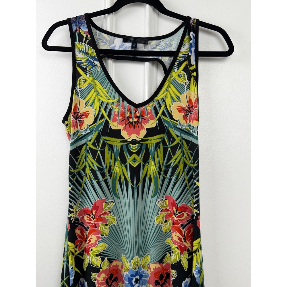 Snap Tropical Floral Butterfly High Low Maxi Dress V-Neck Cutout Back Teal M - Picture 2 of 10